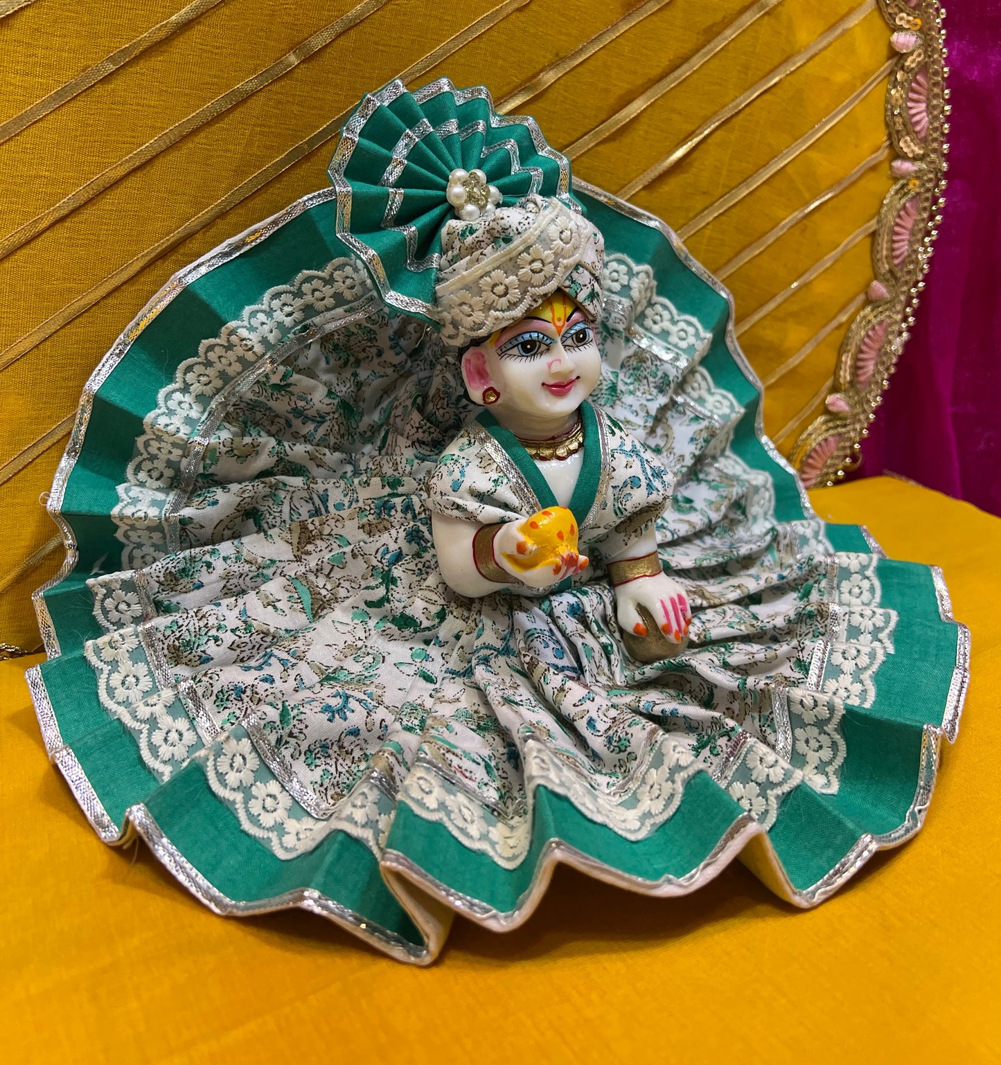 Elegant Green Cotton Dress for Laddu Gopal β Floral Grace πΏπΆ