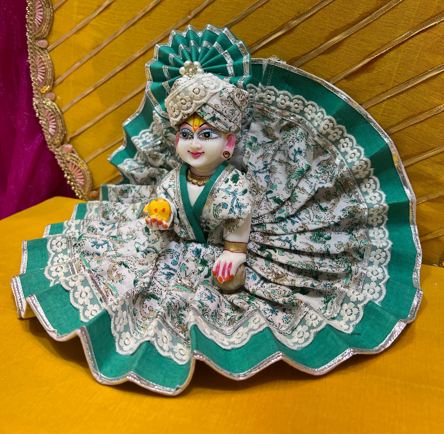 Elegant Green Cotton Dress for Laddu Gopal β Floral Grace πΏπΆ