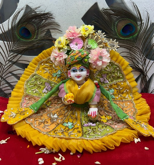 Premium Floral Yellow & Green Designer Dress for Laddu Gopal Ji ā Festive Special Collection
