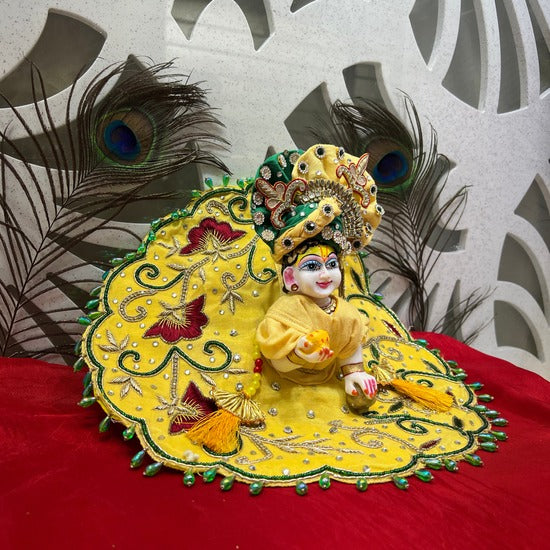 Elegant Yellow Embroidered Dress for Laddu Gopal Ji