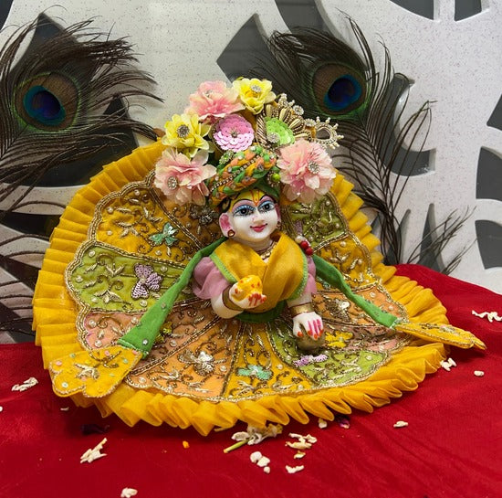 Premium Floral Yellow & Green Designer Dress for Laddu Gopal Ji ā Festive Special Collection