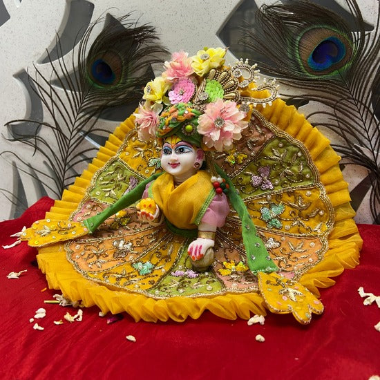 Premium Floral Yellow & Green Designer Dress for Laddu Gopal Ji ā Festive Special Collection