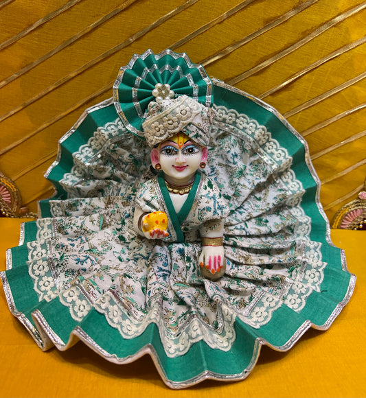 Elegant Green Cotton Dress for Laddu Gopal – Floral Grace 🌿👶