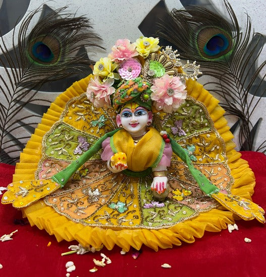 Premium Floral Yellow & Green Designer Dress for Laddu Gopal Ji – Festive Special Collection